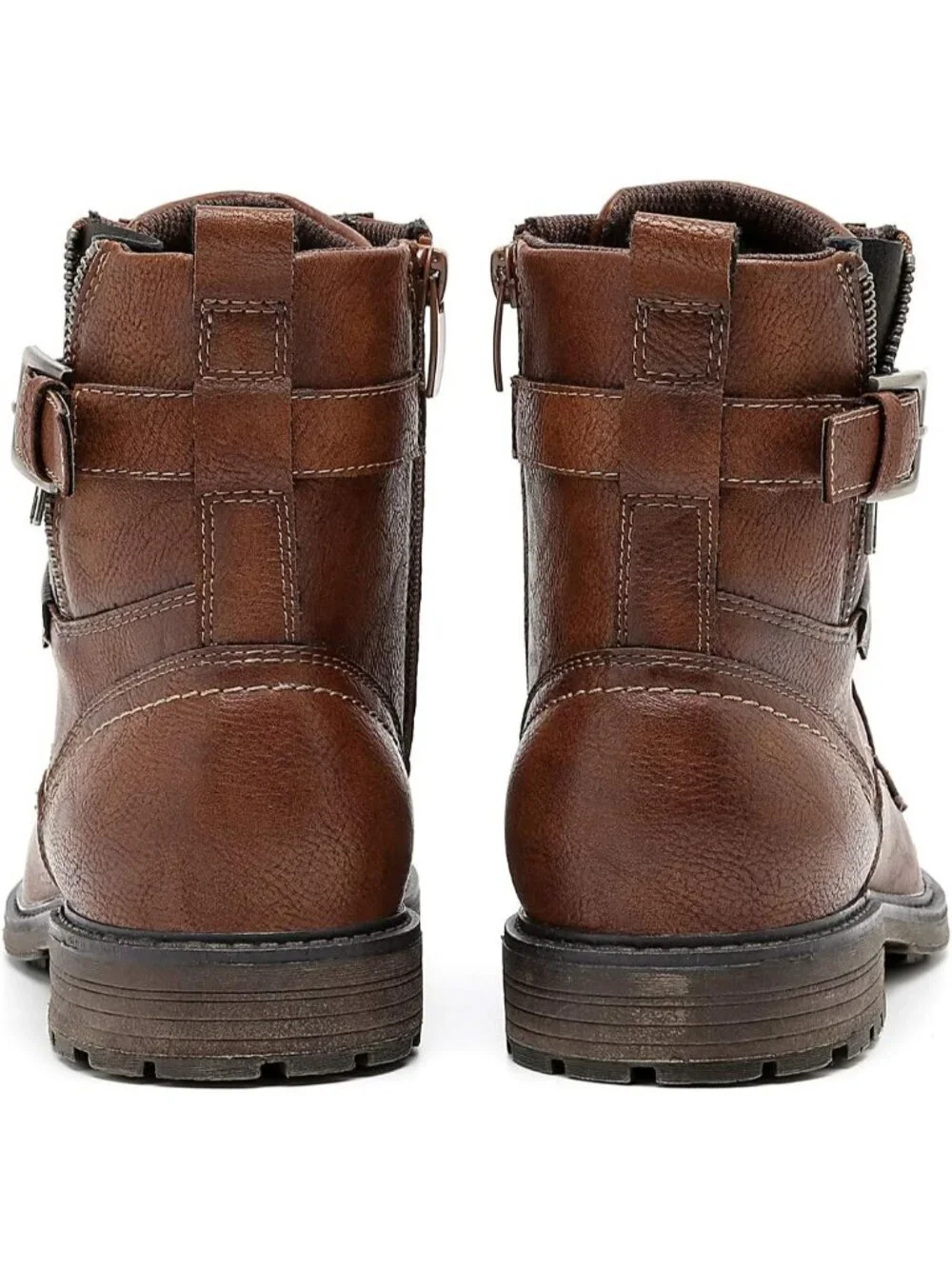 Men's Brown Oxford Boots Buckle Casual Men Boots Lace-Up Side Zipper